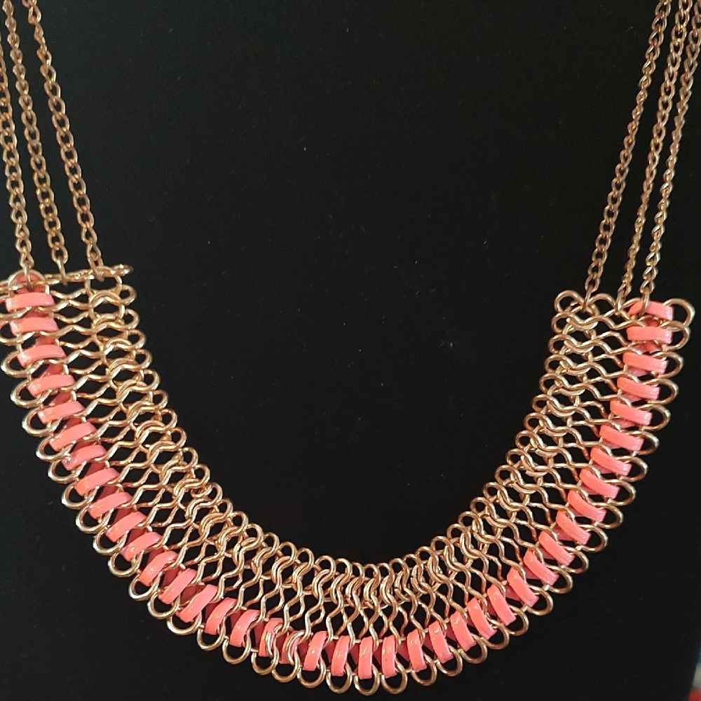 Pink Chain Bib Statement Necklace